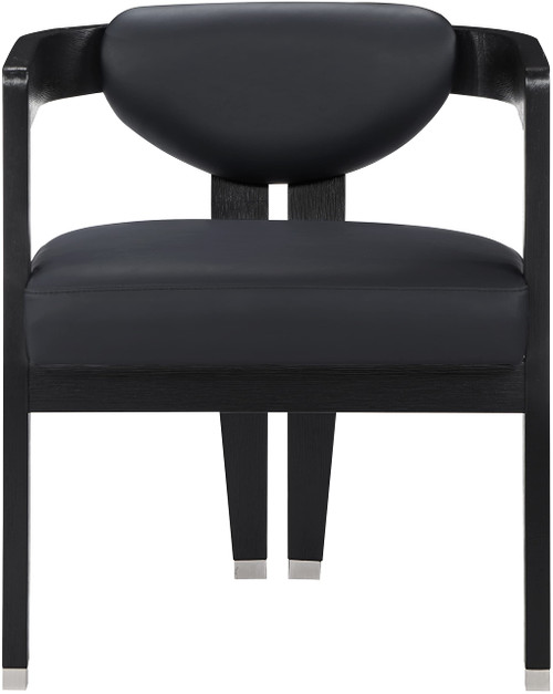Dining Chair, Solid Wood Brushed Black Finish, Soft Black Vegan Leather, Brushed Chrome Accents, 24" W x 23.5" D x 29" H, Black