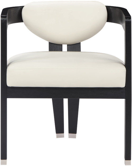 Dining Chair, Solid Wood Finish, Soft Faux Leather, Brushed Chrome Accents, 24" W x 23.5" D x 29" H, Cream