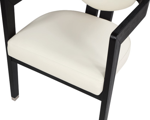 Dining Chair, Solid Wood Finish, Soft Faux Leather, Brushed Chrome Accents, 24" W x 23.5" D x 29" H, Cream