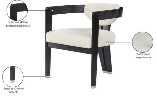 Dining Chair, Solid Wood Finish, Soft Faux Leather, Brushed Chrome Accents, 24" W x 23.5" D x 29" H, Cream