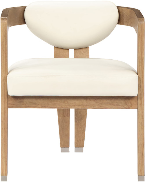 Dining Chair, Solid Wood Brushed Natural Finish, Soft Cream Vegan Leather, Brushed Chrome Accents, 24" W x 23.5" D x 29" H, Cream