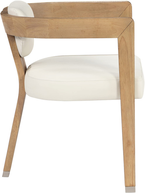 Dining Chair, Solid Wood Brushed Natural Finish, Soft Cream Vegan Leather, Brushed Chrome Accents, 24" W x 23.5" D x 29" H, Cream