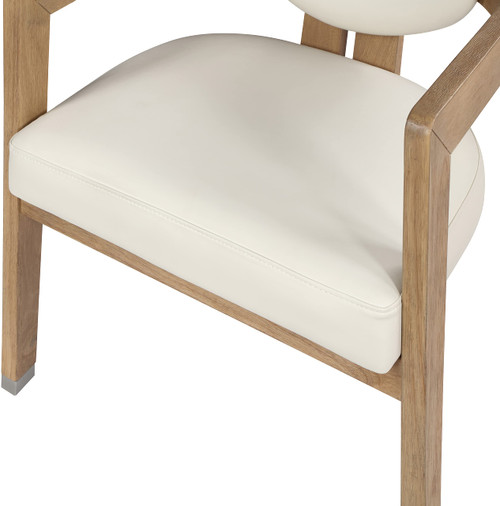 Dining Chair, Solid Wood Brushed Natural Finish, Soft Cream Vegan Leather, Brushed Chrome Accents, 24" W x 23.5" D x 29" H, Cream