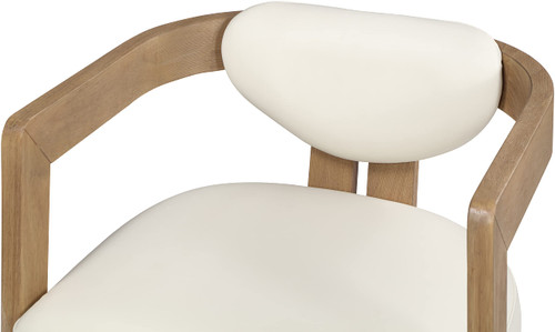 Dining Chair, Solid Wood Brushed Natural Finish, Soft Cream Vegan Leather, Brushed Chrome Accents, 24" W x 23.5" D x 29" H, Cream