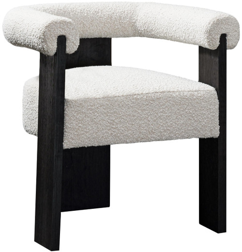 Mid-Century Modern Dining Chair with Solid Wood Black Finish, Rich Cream Boucle Fabric, 27.5" W x 24" D x 28" H, Cream