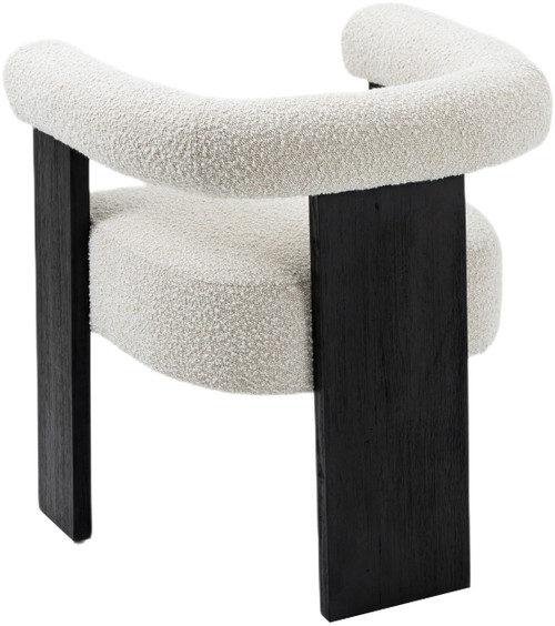 Mid-Century Modern Dining Chair with Solid Wood Black Finish, Rich Cream Boucle Fabric, 27.5" W x 24" D x 28" H, Cream
