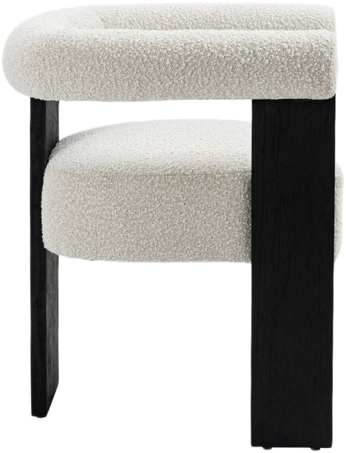 Mid-Century Modern Dining Chair with Solid Wood Black Finish, Rich Cream Boucle Fabric, 27.5" W x 24" D x 28" H, Cream
