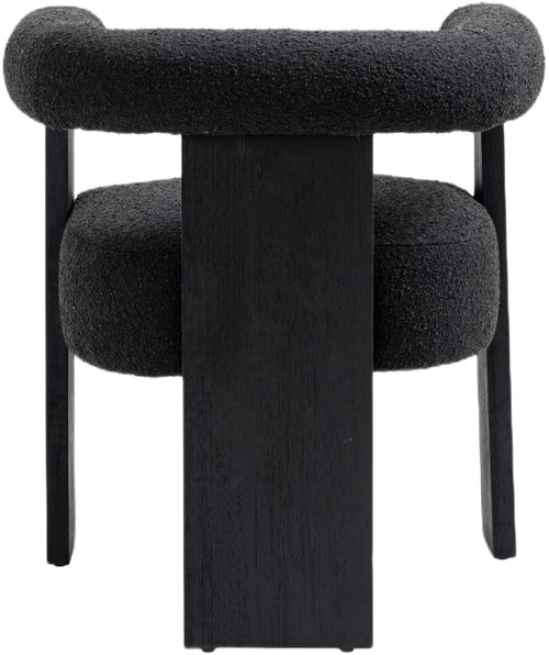 Mid-Century Modern Dining Chair with Solid Wood Black Finish, Rich Black Boucle Fabric, 27.5" W x 24" D x 28" H, Black