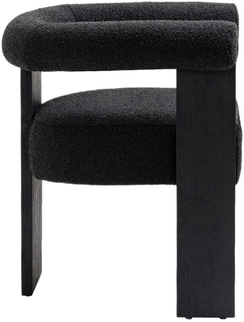 Mid-Century Modern Dining Chair with Solid Wood Black Finish, Rich Black Boucle Fabric, 27.5" W x 24" D x 28" H, Black