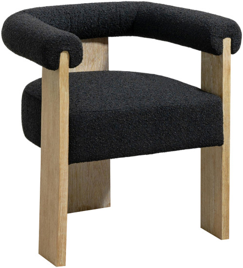 Mid-Century Modern Dining Chair with Solid Wood Natural Finish, Rich Black Boucle Fabric, 27.5" W x 24" D x 28" H, Black