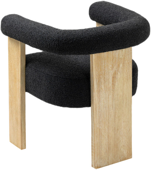 Mid-Century Modern Dining Chair with Solid Wood Natural Finish, Rich Black Boucle Fabric, 27.5" W x 24" D x 28" H, Black
