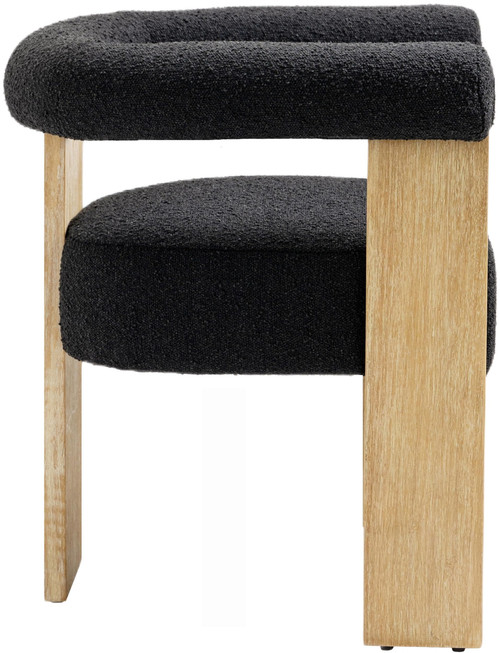 Mid-Century Modern Dining Chair with Solid Wood Natural Finish, Rich Black Boucle Fabric, 27.5" W x 24" D x 28" H, Black