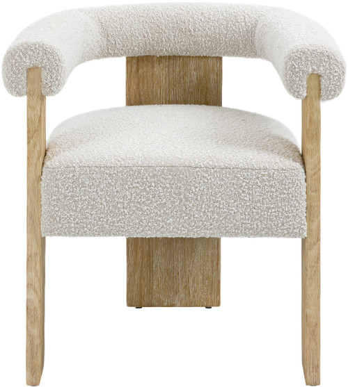 Mid-Century Modern Dining Chair with Solid Wood Natural Finish, Rich Cream Boucle Fabric, 27.5" W x 24" D x 28" H, Cream