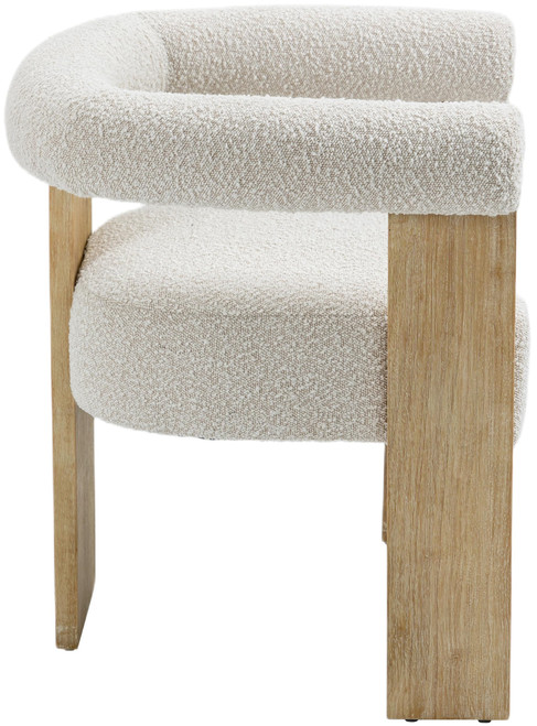 Mid-Century Modern Dining Chair with Solid Wood Natural Finish, Rich Cream Boucle Fabric, 27.5" W x 24" D x 28" H, Cream