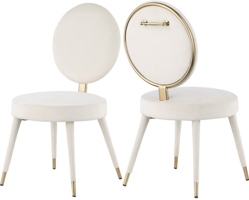 Velvet Upholstered Dining Chair with Brushed Brass Iron Legs, Set of 2, Cream, 19" W x 23" D x 35.5" H