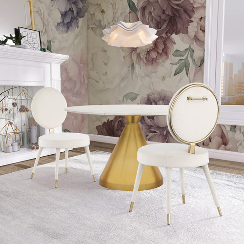 Velvet Upholstered Dining Chair with Brushed Brass Iron Legs, Set of 2, Cream, 19" W x 23" D x 35.5" H