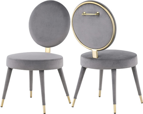 Velvet Upholstered Dining Chair with Brushed Brass Iron Legs, Set of 2, Grey, 19" W x 23" D x 35.5" H