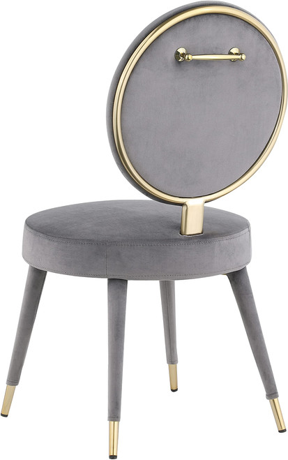 Velvet Upholstered Dining Chair with Brushed Brass Iron Legs, Set of 2, Grey, 19" W x 23" D x 35.5" H
