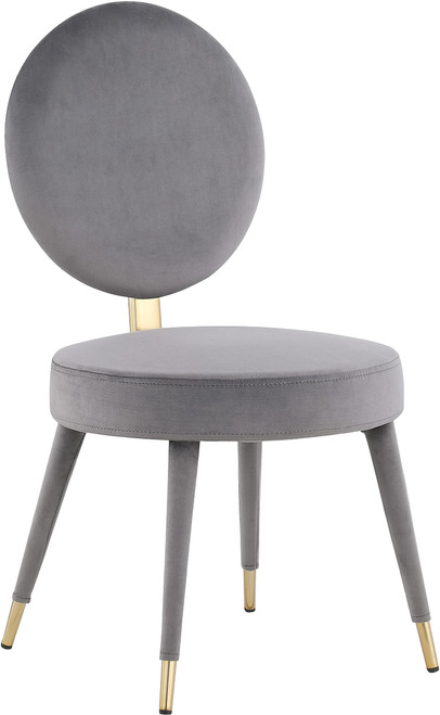 Velvet Upholstered Dining Chair with Brushed Brass Iron Legs, Set of 2, Grey, 19" W x 23" D x 35.5" H