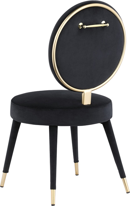 Velvet Upholstered Dining Chair with Brushed Brass Iron Legs, Set of 2, Black, 19" W x 23" D x 35.5" H
