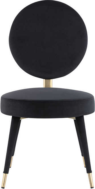 Velvet Upholstered Dining Chair with Brushed Brass Iron Legs, Set of 2, Black, 19" W x 23" D x 35.5" H