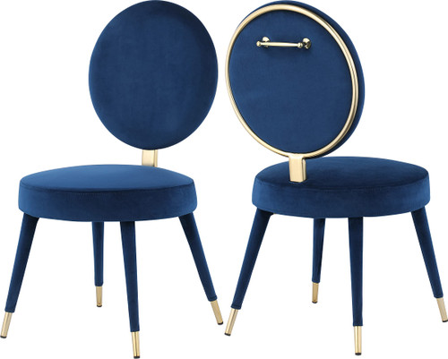 Velvet Upholstered Dining Chair with Brushed Brass Iron Legs, Set of 2, Navy, 19" W x 23" D x 35.5" H