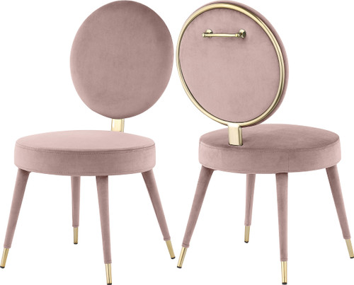 Velvet Upholstered Dining Chair with Brushed Brass Iron Legs, Set of 2, Pink, 19" W x 23" D x 35.5" H