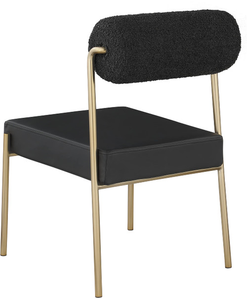 Vegan Leather/Boucle Fabric Upholstered Dining Chair with Brushed Brass Iron Frame, 22" W x 25.5" D x 33" H, Black, Set of 2