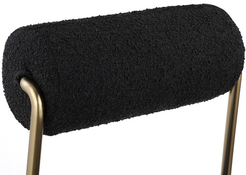 Vegan Leather/Boucle Fabric Upholstered Dining Chair with Brushed Brass Iron Frame, 22" W x 25.5" D x 33" H, Black, Set of 2