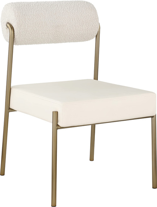 Faux Leather/Boucle Fabric Upholstered Dining Chair with Brushed Brass Iron Frame, 22" W x 25.5" D x 33" H, Cream, Set of 2