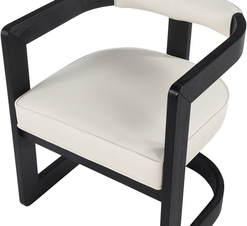 Dining Chair, Solid Wood Brushed Black Finish, Soft Cream Vegan Leather, Brushed Chrome Accents, 24" W x 22" D x 28" H, Cream