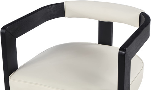 Dining Chair, Solid Wood Brushed Black Finish, Soft Cream Vegan Leather, Brushed Chrome Accents, 24" W x 22" D x 28" H, Cream