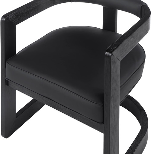 Dining Chair, Solid Wood Brushed Black Finish, Soft Black Vegan Leather, Brushed Chrome Accents, 24" W x 22" D x 28" H, Black