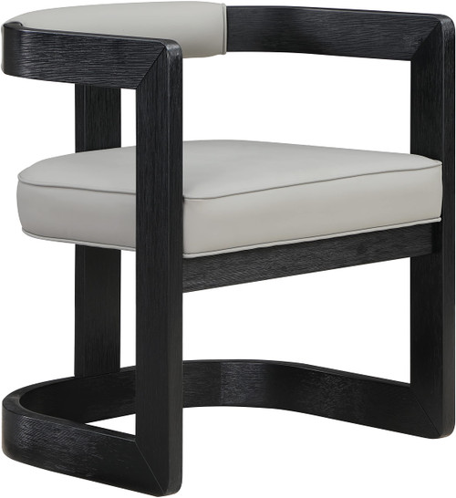 Dining Chair, Solid Wood Brushed Black Finish, Soft Grey Vegan Leather, Brushed Chrome Accents, 24" W x 22" D x 28" H, Grey