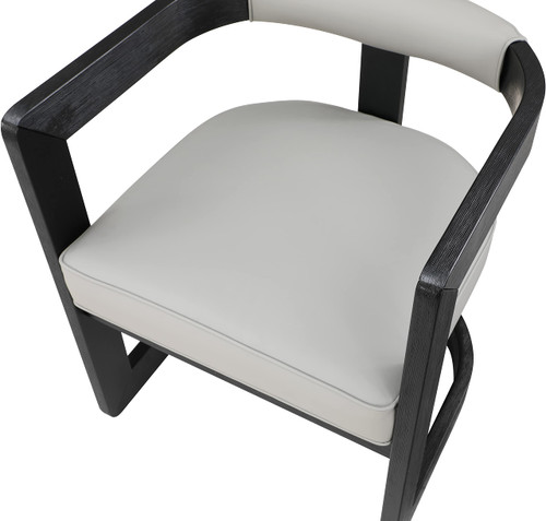 Dining Chair, Solid Wood Brushed Black Finish, Soft Grey Vegan Leather, Brushed Chrome Accents, 24" W x 22" D x 28" H, Grey