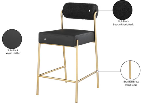 587Black-C Carly Collection Modern | Contemporary Vegan Leather/Boucle Fabric Upholstered Counter Stool, 19" W x 22.5" D x 37" H, Black