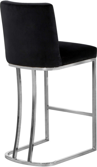 Modern | Contemporary Velvet Upholstered Counter Stool with Polished Chrome Metal Legs, 16" W x 19.5" D x 36.5" H, Black