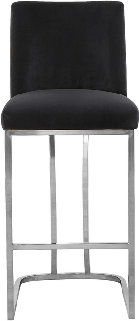 Modern | Contemporary Velvet Upholstered Counter Stool with Polished Chrome Metal Legs, 16" W x 19.5" D x 36.5" H, Black