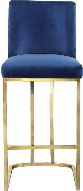 Heidi Collection Modern | Contemporary Velvet Upholstered Counter Stool with Polished Gold Metal Legs, 16" W x 19.5" D x 36.5" H, Navy