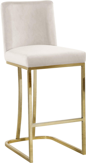 Heidi Collection Modern | Contemporary Velvet Upholstered Counter Stool with Polished Gold Metal Frame, Cream, 16" W x 19.5" D x 36.5" H