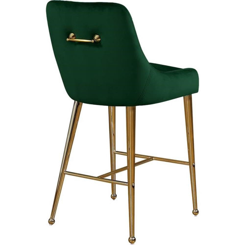 Owen Collection Modern | Contemporary Velvet Upholstered Counter Stool with Polished Gold Metal Legs, Set of 2, 23" W x 21" D x 40" H, Green