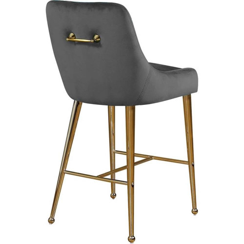 Owen Collection Modern | Contemporary Velvet Upholstered Counter Stool with Polished Gold Metal Legs, Set of 2, 23" W x 21" D x 40" H, Grey