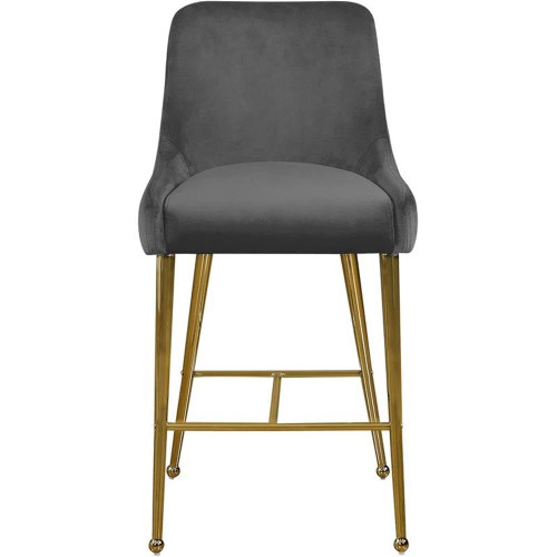 Owen Collection Modern | Contemporary Velvet Upholstered Counter Stool with Polished Gold Metal Legs, Set of 2, 23" W x 21" D x 40" H, Grey