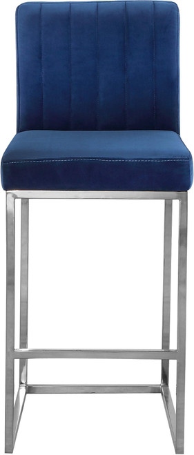 Giselle Collection Modern | Contemporary Velvet Upholstered, Channel Tufted Counter Stool with Polished Chrome Metal Base, 16" W x 19" D x 37.5" H, Navy