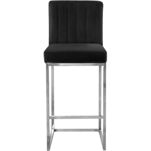 Giselle Collection Modern | Contemporary Velvet Upholstered, Channel Tufted Counter Stool with Polished Chrome Metal Base, 16" W x 19" D x 37.5" H, Black