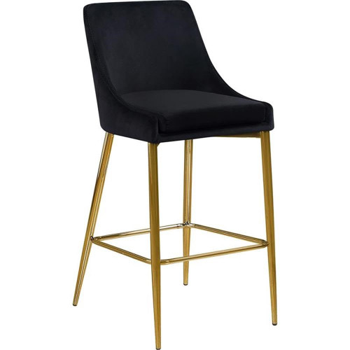 Karina Collection Modern | Contemporary Velvet Upholstered Counter Stool with Polished Gold Metal Legs and Foot Rest, Set of 2, Black