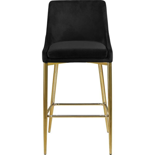 Karina Collection Modern | Contemporary Velvet Upholstered Counter Stool with Polished Gold Metal Legs and Foot Rest, Set of 2, Black