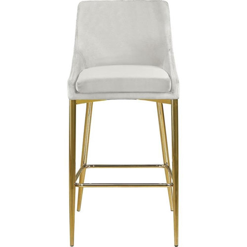 Karina Collection Modern | Contemporary Velvet Upholstered Counter Stool with Polished Gold Metal Legs and Foot Rest, Set of 2, Cream