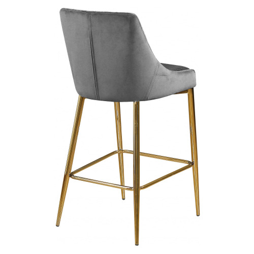 Karina Collection Modern | Contemporary Velvet Upholstered Counter Stool with Polished Gold Metal Legs and Foot Rest, Set of 2, Grey