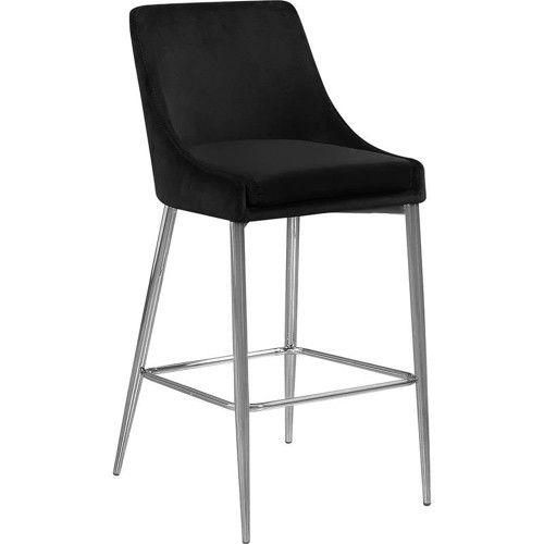 Karina Collection Modern | Contemporary Velvet Upholstered Counter Stool with Polished Chrome Metal Legs and Foot Rest, Set of 2, Black